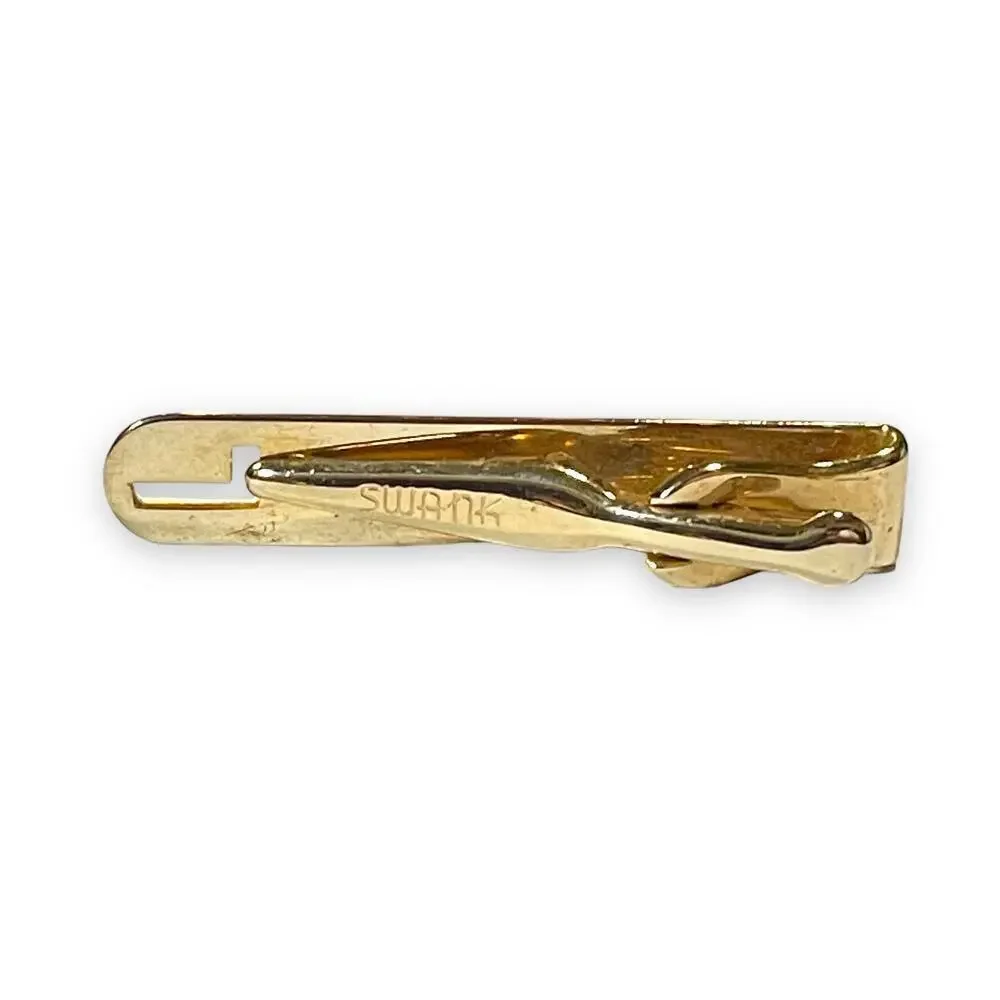 Vintage Swank Cufflinks and Tie Bar Mens Gold Tone Shell Design Set